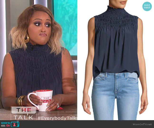 Frame Smocked Sleeveless Silk Blouse worn by Eve on The Talk