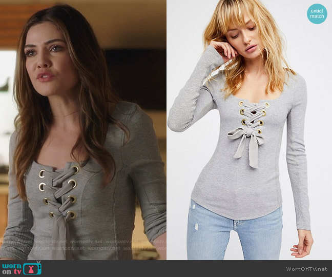 Free People Looking Back Lace-Up Placket Top worn by Harper Tate (Danielle Campbell) on Famous in Love