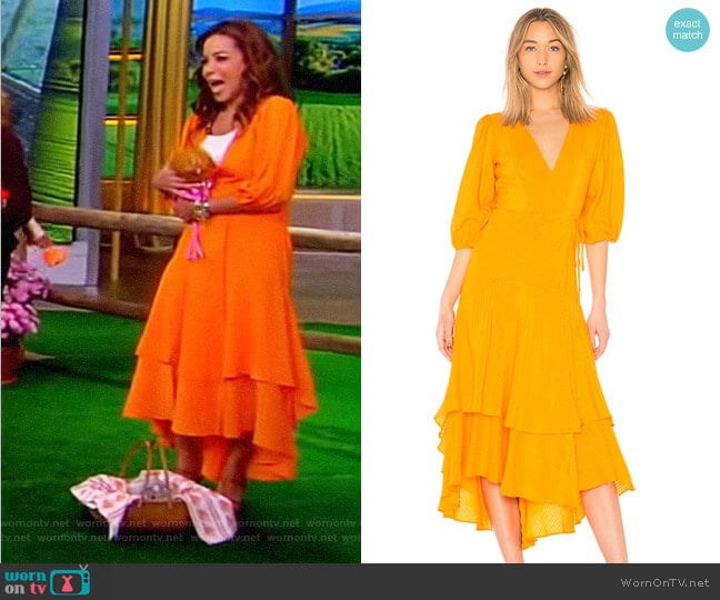 Ganni Wilkie Seersucker Wrap Dress worn by Sunny Hostin on The View