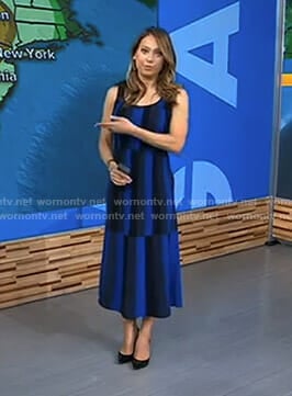 Ginger’s blue and black striped midi dress on Good Morning America