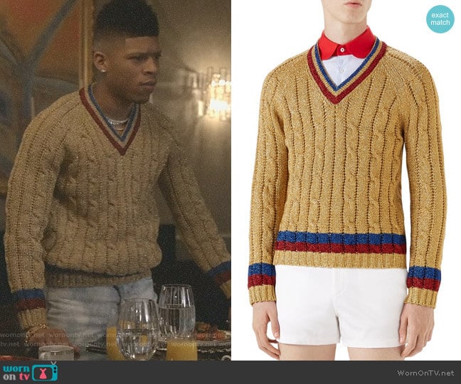 Gucci Cable Knit V-Neck Sweater worn by Hakeem Lyon (Bryshere Y. Gray) on Empire