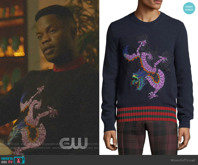 Gucci Dragon Appliqué Wool Sweater worn by Jeff Colby (Sam Adegoke) on Dynasty