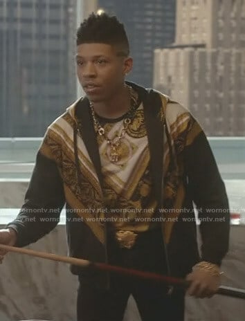 Hakeem’s black printed t-shirt and hoodie on Empire
