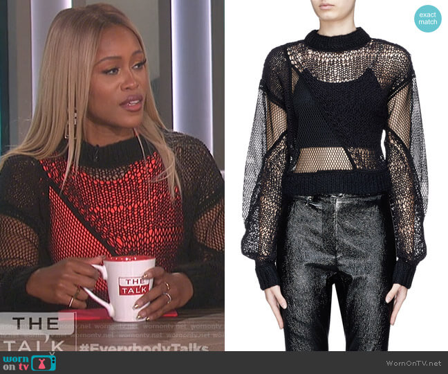 Helmut Lang Siouxie Fishnet Knit Patchwork Cropped Sweater worn by Eve on The Talk