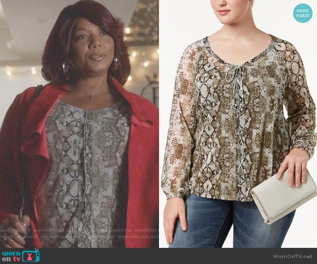 INC International Concepts Plus Size Snake-Print Peasant Top worn by Carlotta Brown (Queen Latifah) on Star