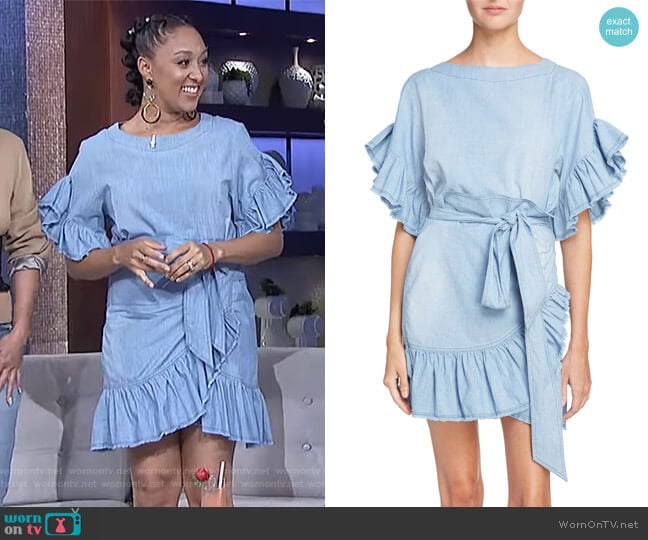 Isabel Marant Etoile Lelicia Denim Ruffle Dress worn by Tamera Mowry on The Real