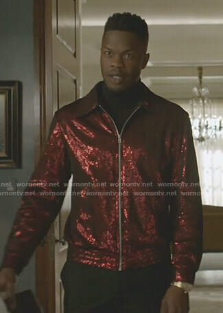 Jeff’s red sequin bomber jacket on Dynasty