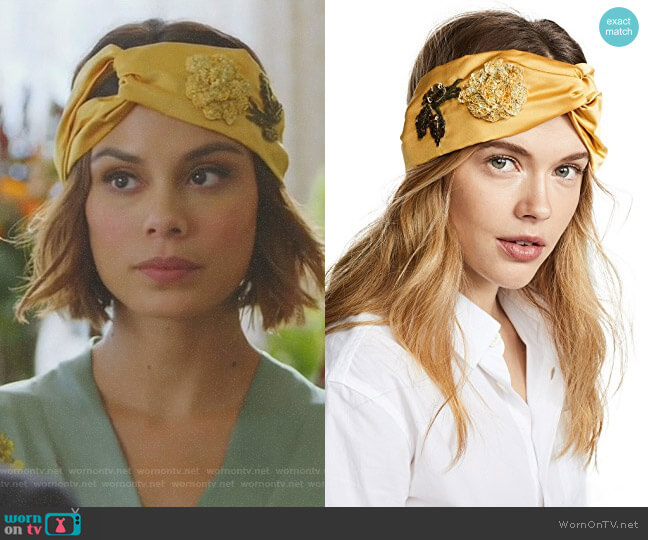 Jennifer Behr Rose Turban Headband worn by Cristal Flores (Nathalie Kelley) on Dynasty
