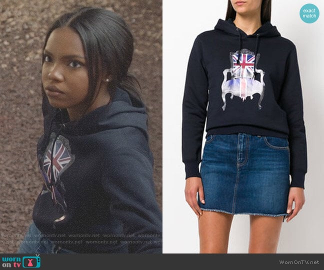 Junya Watanabe Union Jack chair print hoody worn by Alexandra Crane (Ryan Destiny) on Star
