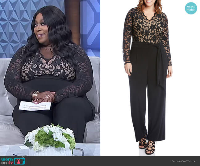 Karen Kane Scalloped Lace Palazzo Jumpsuit worn by Loni Love on The Real