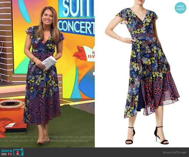 Karen Millen Mixed Print Lace-Up Midi Dress worn by Ginger Zee on Good Morning America
