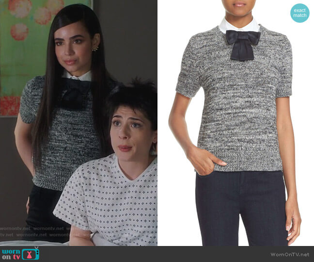 Kate Spade Bow Collar Short Sleeve Sweater worn by Sloane Silver (Sofia Carson) on Famous in Love