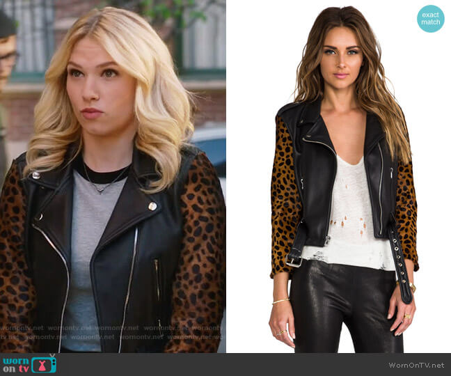 Laer Shrunken Leather Moto Jacket worn by Billy London (Claudia Lee) on Famous in Love
