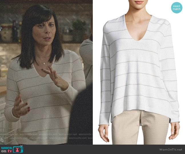 Lafayette 148 New York V-Neck Striped Cashmere Sweater worn by Cassandra Nightingale (Catherine Bell) on Good Witch