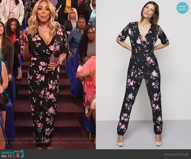 Printed V-neck Jumpsuit worn by Wendy Williams on The Wendy Williams Show