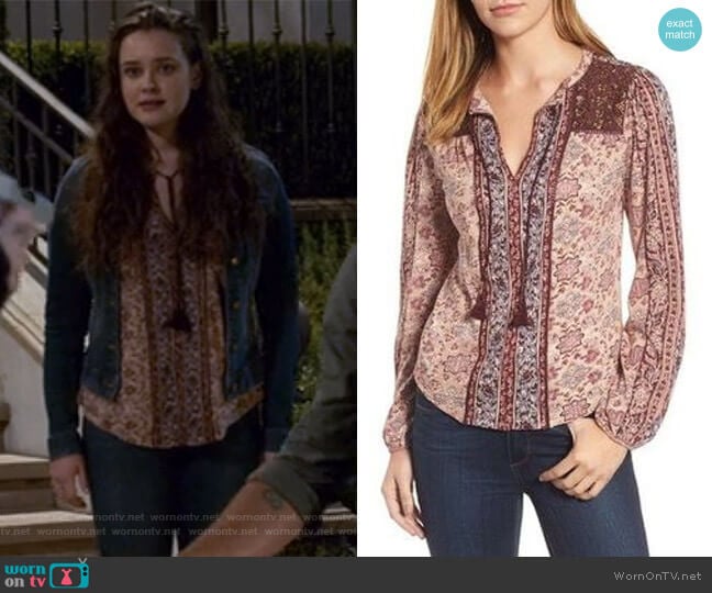 Lucky Brand Vintage Mixed Print Top worn by Hannah Baker (Katherine Langford) on 13 Reasons Why