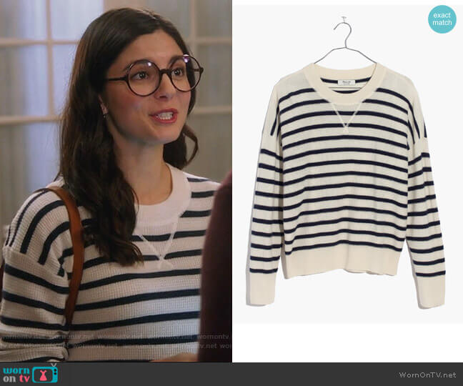 Madewell Cashmere Sweatshirt in Stripe worn by Lisa Apple (Monica Barbaro) on Splitting Up Together