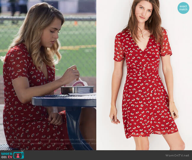 Madewell wrap-front mini dress in seattle floral worn by Chloe Rice (Anne Winters) on 13 Reasons Why