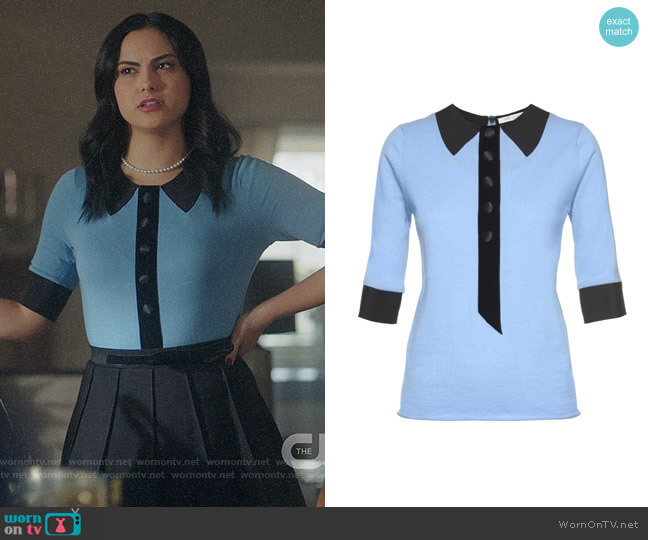 Marc Jacobs Trompe LOeil Knit Short Sleeve Sweater worn by Veronica Lodge (Camila Mendes) on Riverdale