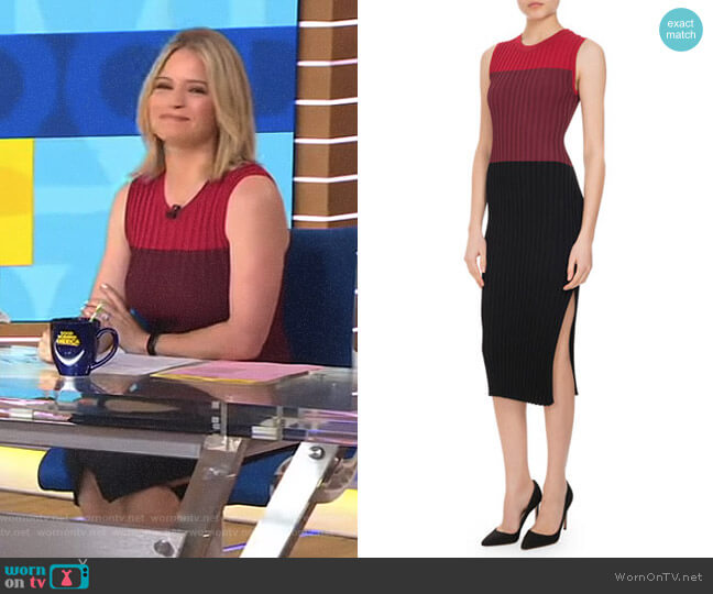 Altuzarra Mariana Ribbed Colorblock Sheath Dress worn by Sara Haines on Good Morning America