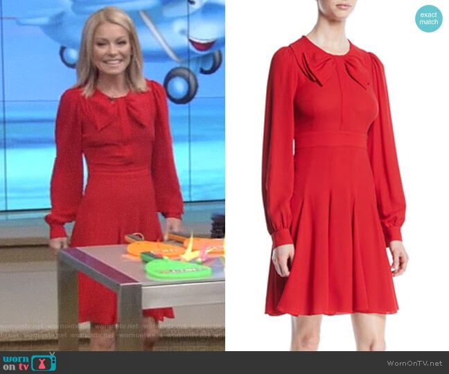 Michael Kors Collection Bow-Front Long-Sleeve Fit-and-Flare Dress worn by Kelly Ripa on Live with Kelly and Mark