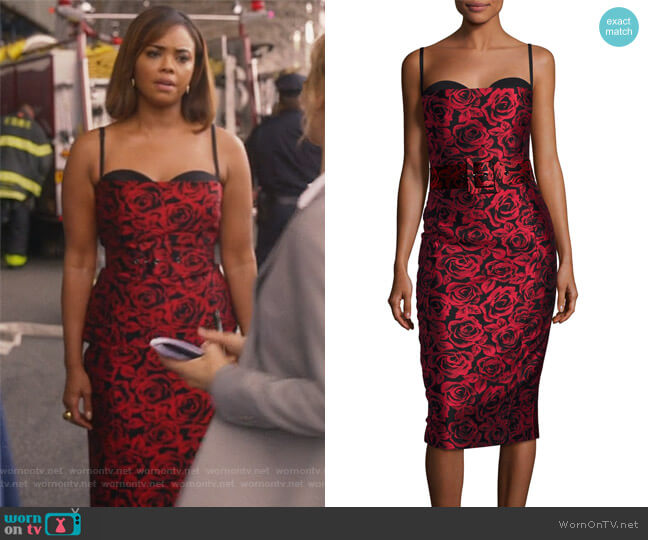 Michael Kors Rose Jacquard Sleeveless Cocktail Dress worn by Jasmine Gooden (Sharon Leal) on Instinct