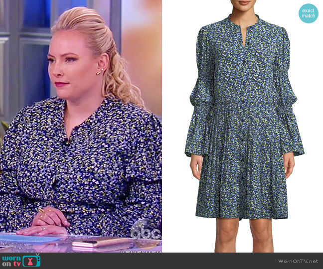 MICHAEL Michael Kors Smocked-Waist Floral-Print Shirt Dress worn by Meghan McCain on The View
