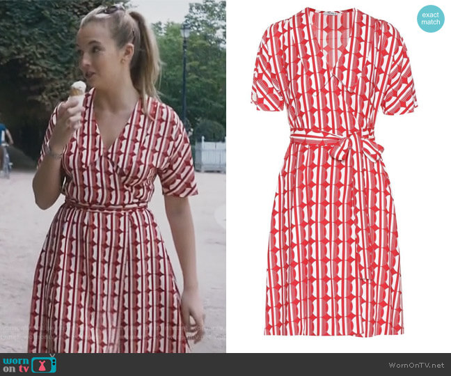 Miu Miu Printed crêpe wrap dress worn by Villanelle (Jodie Comer) on Killing Eve