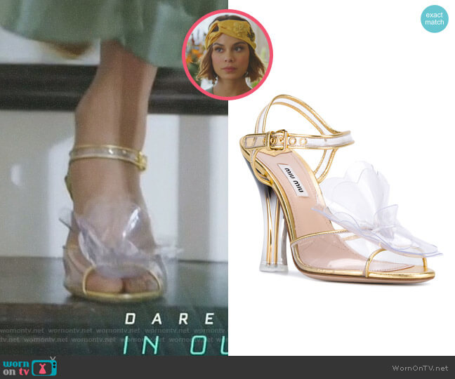 Miu Miu Transparent Gradient-Effect Sandals worn by Cristal Flores (Nathalie Kelley) on Dynasty