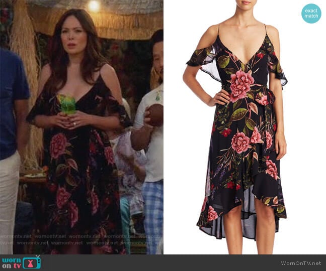 Nicholas Peony Floral Wrap Silk Dress worn by Camille (Lindsay Price) on Splitting Up Together