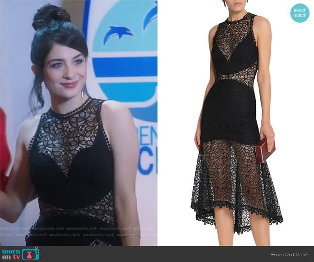 Nicholas Picot-trimmed fluted lace dress worn by Alexis Gleen (Niki Koss) on Famous in Love