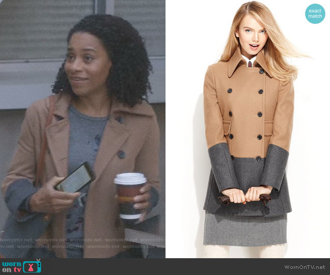 Nine West Wool-Blend Colorblock Pea Coat worn by Maggie Pierce (Kelly McCreary) on Greys Anatomy