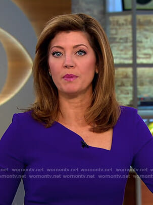 Norah’s blue asymmetric v-neck dress on CBS This Morning