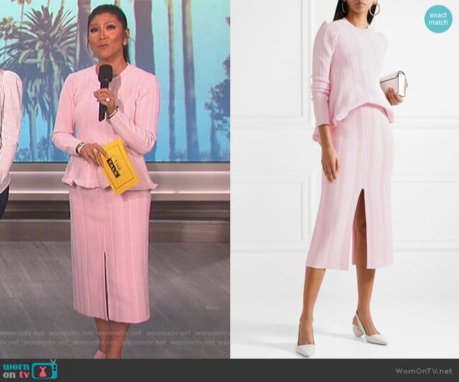 Proenza Schouler Double-Slit Ribbed Skirt worn by Julie Chen on The Talk