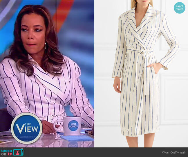 Rosie Assoulin Striped linen wrap dress worn by Sunny Hostin on The View