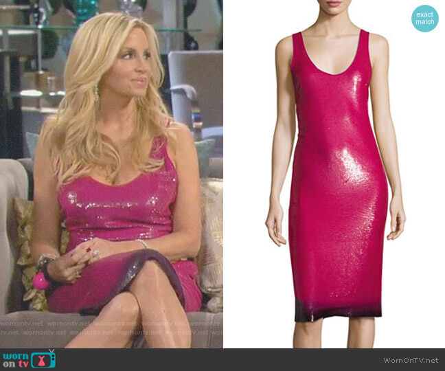 Ralph Lauren Collection Sequined Ombre-Hem Sleeveless Dress worn by Camille Grammer on The Real Housewives of Beverly Hills
