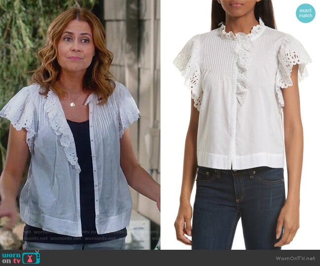 Rebecca Taylor Nouveau Eyelet Cotton Top worn by Lena (Jenna Fischer) on Splitting Up Together