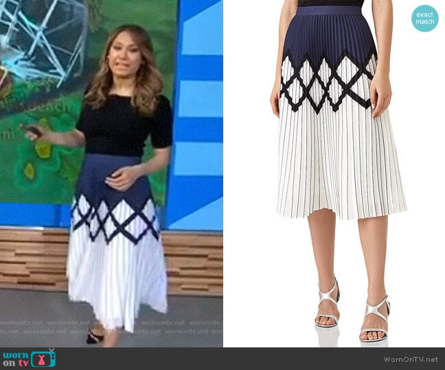 Reiss Elsa Pleated Midi Skirt worn by Ginger Zee on Good Morning America