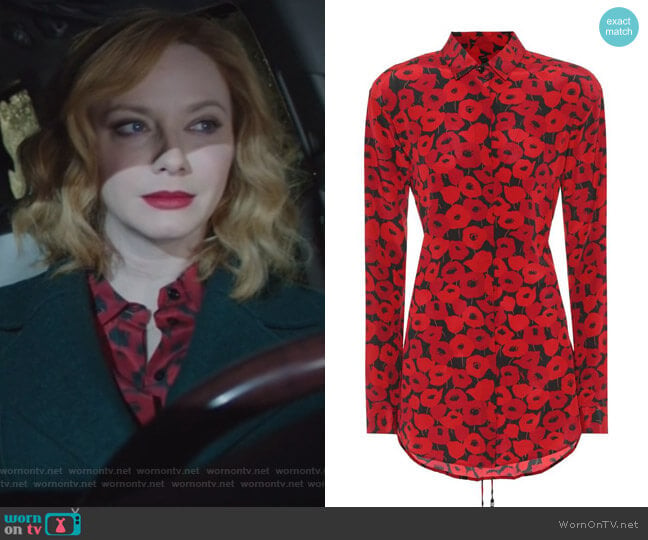 Saint Laurent Floral-printed silk top worn by Beth Boland (Christina Hendricks) on Good Girls