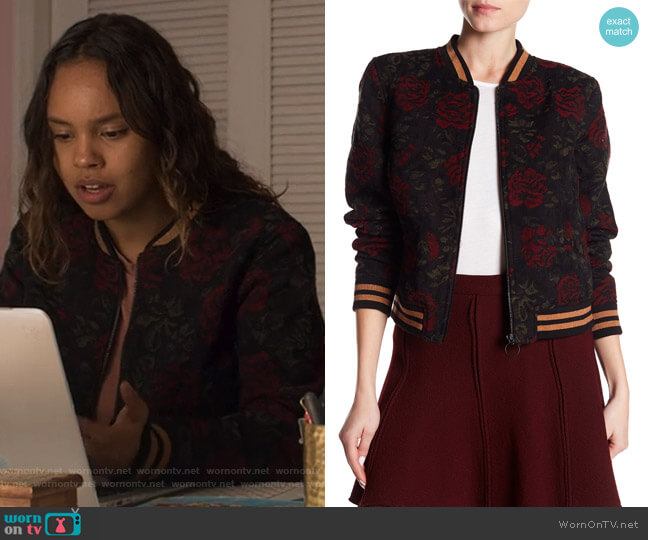 Sanctuary Floral Print Bomber Jacket worn by Jessica Davis (Alisha Boe) on 13 Reasons Why