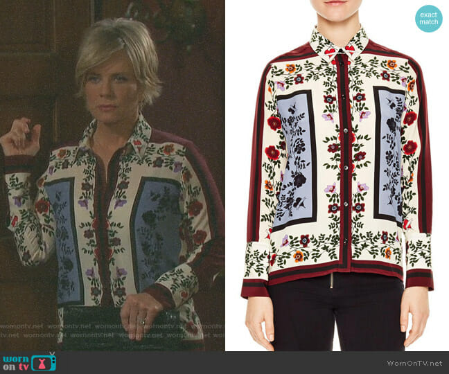Sandro Louane Floral & Square Print Silk Shirt worn by Kayla Brady (Mary Beth Evans) on Days of our Lives