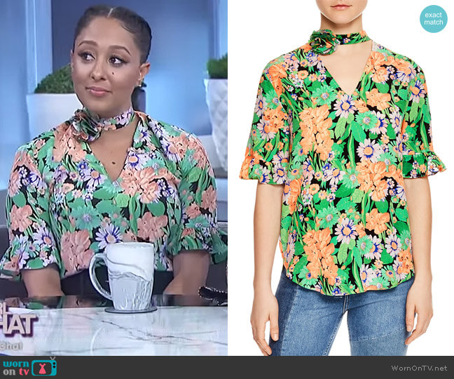 Sandro Reda Floral-Print Silk Choker Top worn by Tamera Mowry on The Real