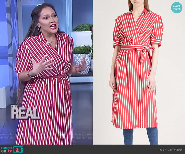 Sandro Striped woven wrap dress worn by Adrienne Houghton on The Real