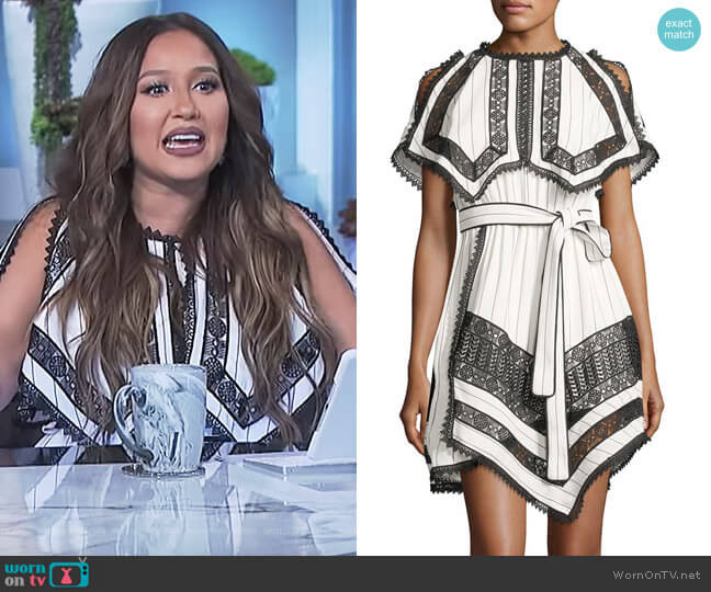Self Portrait Monochrome Striped Handkerchief Dress with Lace worn by Adrienne Houghton on The Real