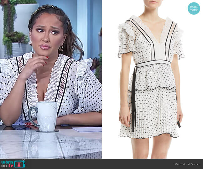 Self Portrait V-Neck Short-Sleeve Dotted Frilled Short Cocktail Dress worn by Adrienne Houghton on The Real