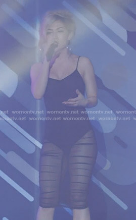Star’s black ruched mesh dress on Star