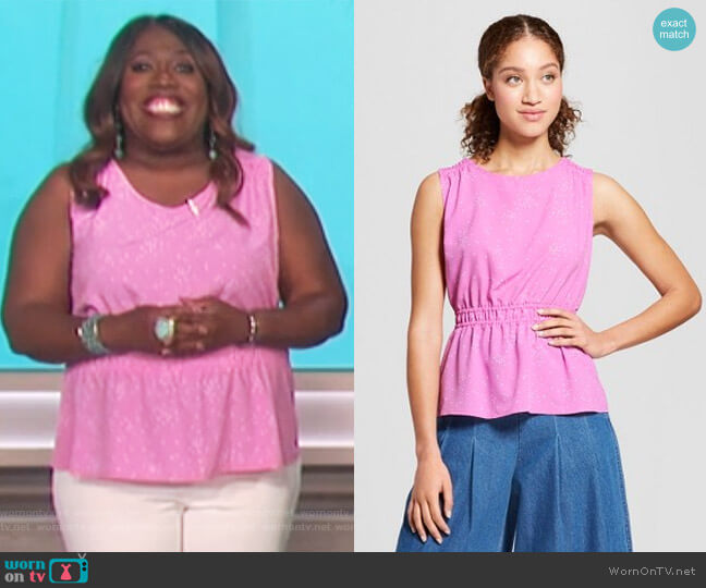 A New Day Printed Cinched Waist Blouse worn by Sheryl Underwood on The Talk