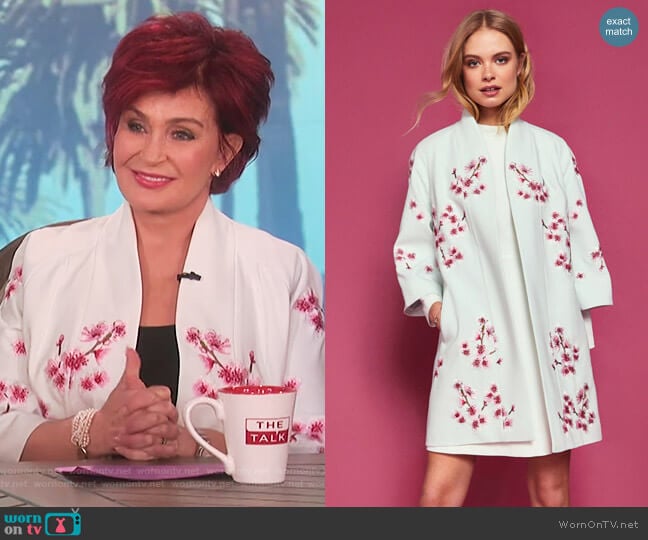 Ted Baker Soft Blossom Embroidered Kimono Coat worn by Sharon Osbourne on The Talk