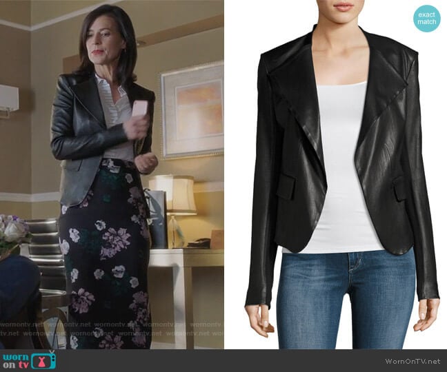 Theory Peplum Jacket Leather Jacket worn by Nina Devon (Perrey Reeves) on Famous in Love
