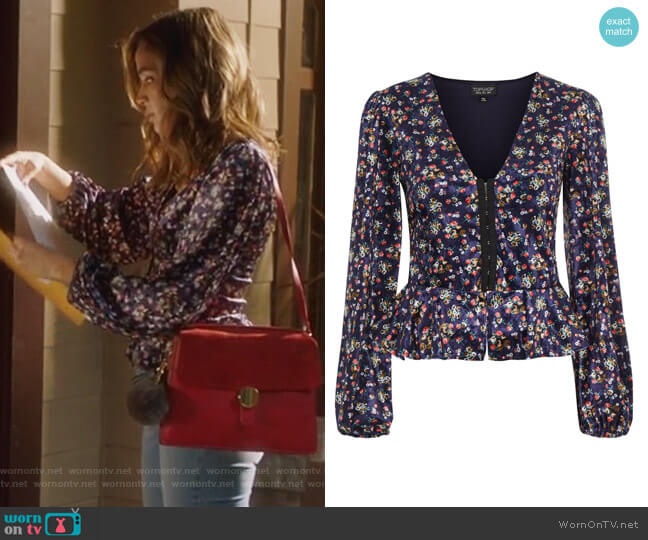 Topshop Floral Print Velvet Hook and Eye Top worn by Cassandra (Georgie Flores) on Famous in Love